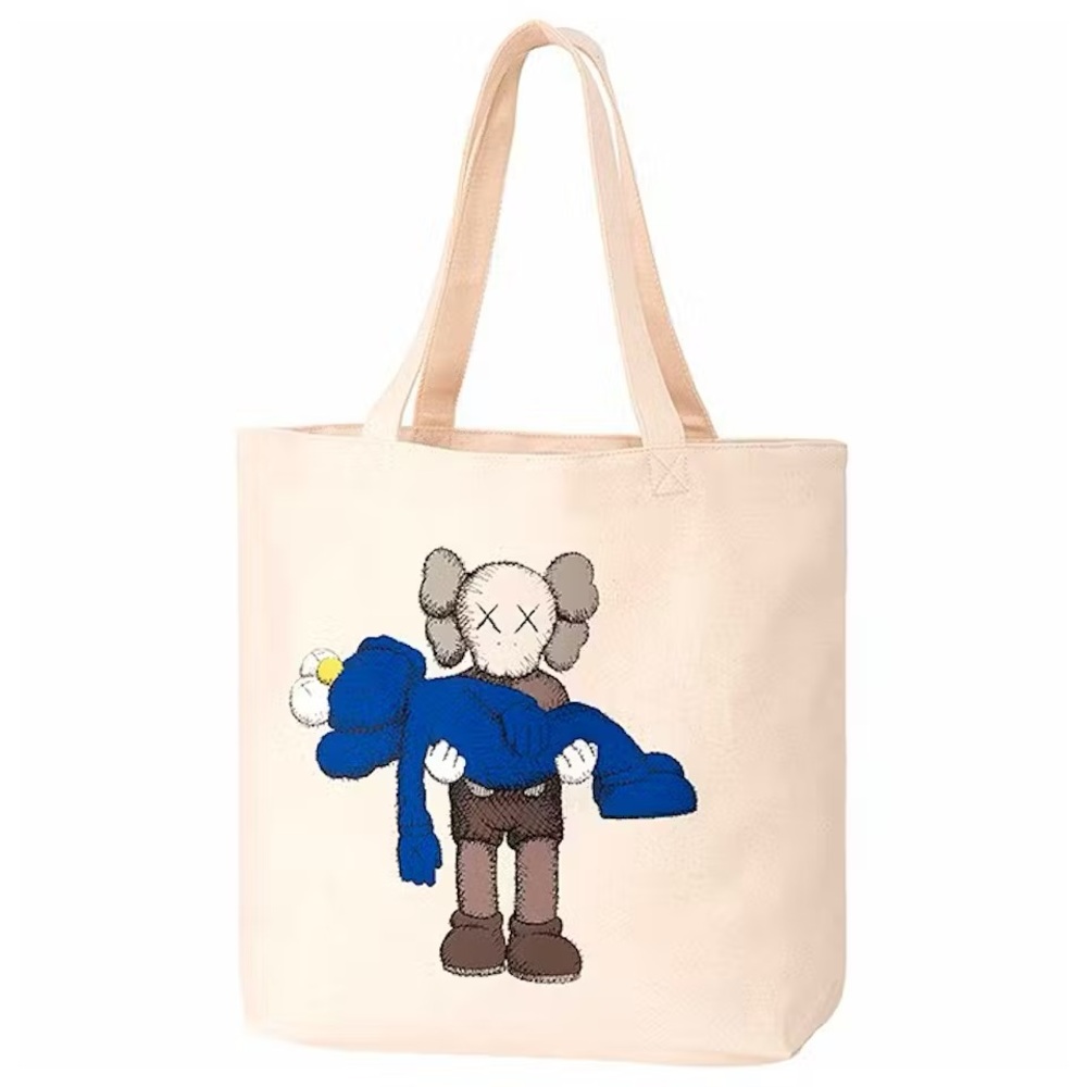 KAWS Cream Tote with Blue and Brown Design